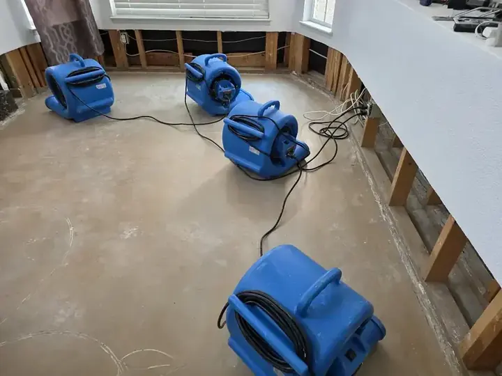 Drying equipment set up during a water damage dry-out in Sandy, UT