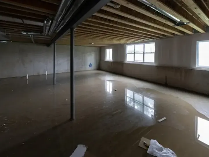Standing water across a basement floor in a Sandy, UT home